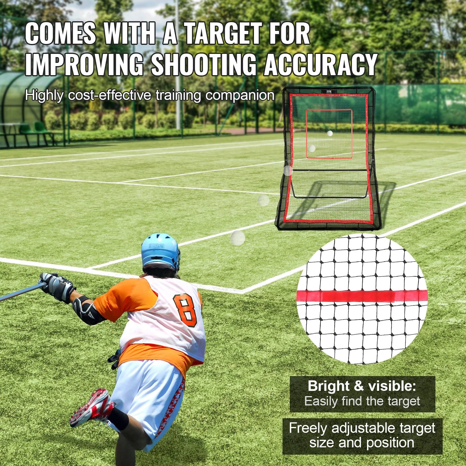 VEVOR Lacrosse Rebounder for Backyard, 5X7 Ft Volleyball Bounce Back Net, Pitchback Throwback Baseball Softball Return Training Screen, Adjustable Angle Shooting Practice Training Wall with Target